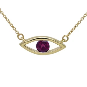 Gold Evil Eye 14K Gold Rhodolite Garnet Birthstone Gemstone Evil Eye Necklace - Picture 1 of 8