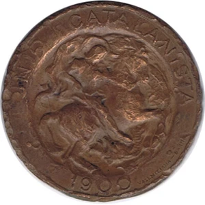 ESPAÑA 5 CENTIMOS DE COBRE UNIÓ CATALANISTA 1900 CATALUÑA - Picture 1 of 2