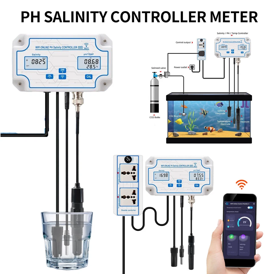 WiFi 2 in 1 Digital Salinity & PH Meter Salinity & PH Monitor for Aquarium - Image 1 of 4