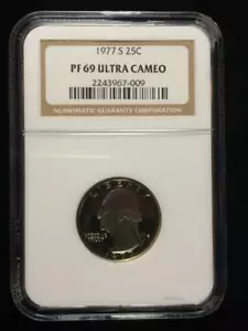1977 S WASHINGTON QUARTER 25C PF69 ULTRA CAMEO NGC; PR69 DCAM; SKU 1795 - Picture 1 of 1