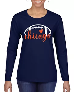 Camiseta Fan Of Chicago Fútbol Americano Naranja Corazón Escribir Guión Mujeres Mangas Largas - Imagen 1 de 2