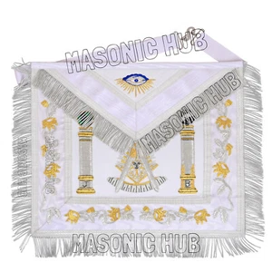 "Masonic Past Master Emblem & Pillars Sheepskin Apron - Hand-Embroidered" - Picture 1 of 5