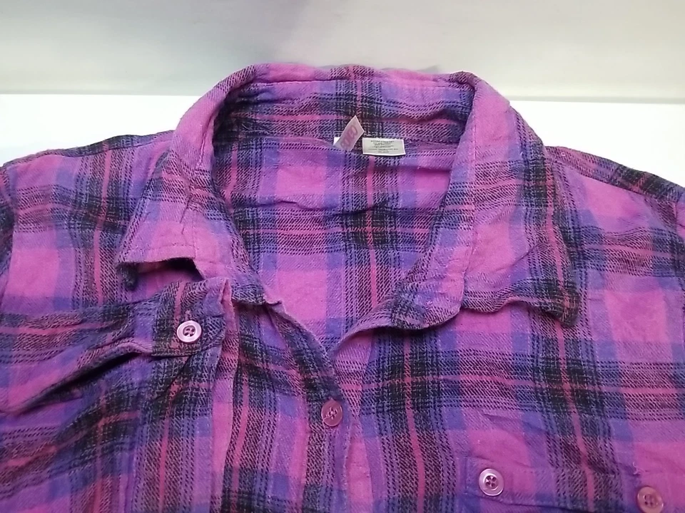 Camisa de franela a cuadros manga 3/4 abotonada informal Bongo XL para mujer Foto 1 de 4