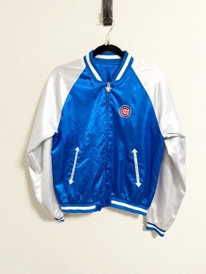 Chaqueta Reversible Bombardero Satinado Vintage Años 80 Chicago Cubs Cremallera Completa MLB Azul Talla L Foto 1 de 4