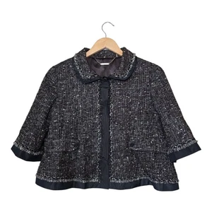 Blazer chaqueta recortada de tweed mezcla de lana de alpaca talla grande para mujer Elie Tahari 3/4 - Imagen 1 de 17
