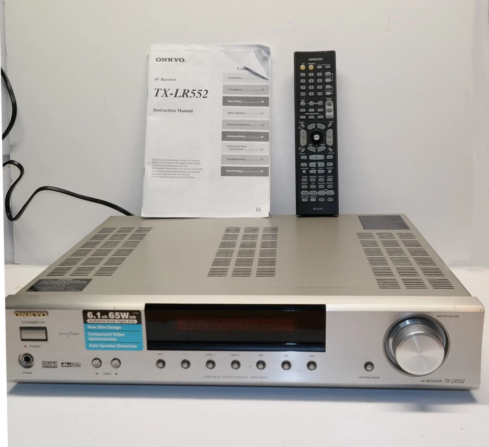 Onkyo TX-LR552 AV Receiver 6.1 Channel Slim Design Component Video 65W/channel - Image 1 of 4