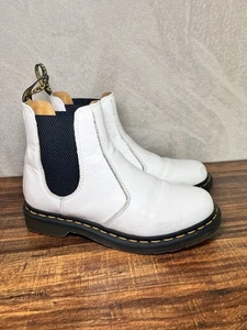 Doc Martens 2976 gelbe Nähte glattes weißes Leder Chelsea Boots Damengröße 7 - Bild 1 von 12