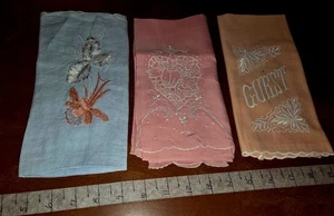 HT1 TOALLAS DE MANO/INVITADO DE LINO BORDADAS A MANO VINTAGE X3 EL PERFECTO SHABBY CHIC - Imagen 1 de 5