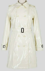 MM Women's New White PVC Leather Vinyl Shinny Light Weighted Trench Coat - Picture 1 of 3