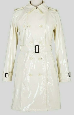 MM Women's New White PVC Leather Vinyl Shinny Light Weighted Trench Coat - Image 1 of 3