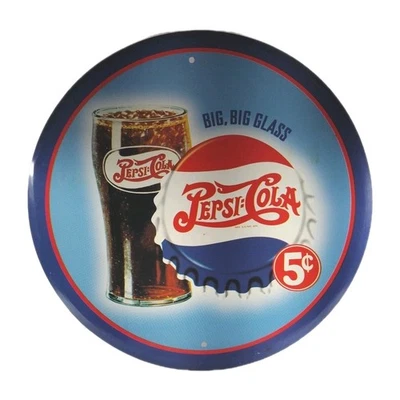 Pepsi-Cola 5 Cent Sign Red White & Blue 12-in Diameter. 2 Holes Pre-drilled 4-U. - Image 1 of 2