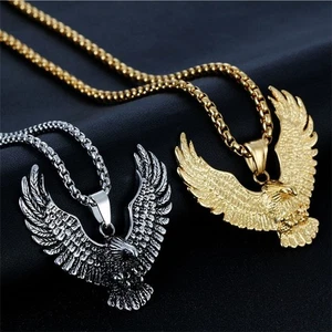 Mens Hawk Eagle Pendant Necklace Stainless Steel Amulet Biker Jewelry - Picture 1 of 10