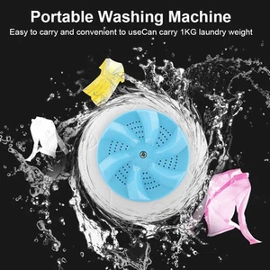 (Blue)Portable Mini Ultrasonic Washing Machine Travel Laundry Washer Cleaner - Picture 1 of 13