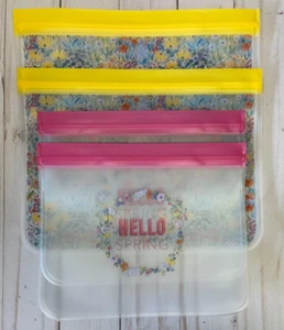 4 Reusable Snack Sandwich Food Storage Bags BPA Free Floral Clear Zip Top NEW - Picture 1 of 4