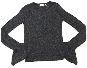 Stitch Fix RD Style Black Silver Shimmer Ribbed Sweater Bell Ruffle Sleeve S - Picture 1 of 4