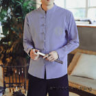 Men Cotton Linen Coat Jacket Tang Suit Hanfu Long Sleeve Mandarin Collar Tops