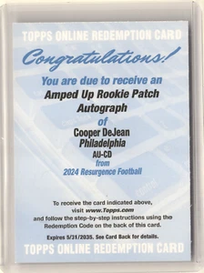 COOPER DeJEAN 2024 Topps Resurgence AUTO PATCH AMPED UP RC Eagles AU-CD - Picture 1 of 1