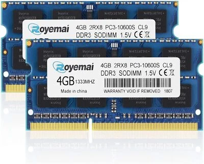 PC3-10600 DDR3 1333 8GB Kit (2x4GB) RAM PC3 10600S 1333MHZ 2Rx8 204-pin 1.5v ... - Image 1 of 4