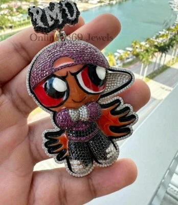 14k White Gold Plated Men's Custom Character Enamel Fancy Pendant in 925 Silver - Image 1 of 4