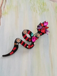 NEW BEAUTIFUL 💕TRENDY PINK RED CRYSTAL SNAKE PIN BROOCH REPTILE FASHION - Picture 1 of 12