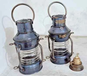 Antique Oil Lamp Copper Anchor Maritime Ship Lantern Boat Light 8'' Lamp - Picture 1 of 6
