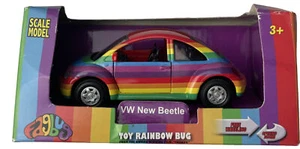 Fagbug Welly VW Beetle Diecast 4” 1/32 Toy Rainbow Bug 2010 Retired & Rare LGBTQ - Picture 1 of 12