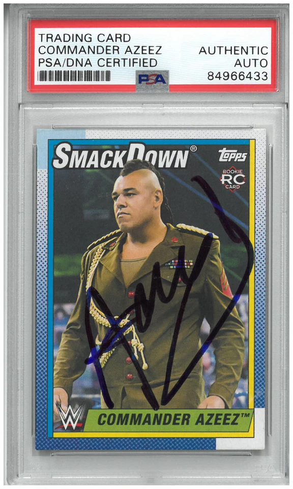 COMMANDER AZEEZ SIGNED AUTOGRAPH SLABBED WWE 2021 TOPPS HERITAGE CARD PSA DNA - Image 1 of 2