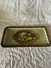 Vtg Daher England Tin Metal Serving Tray Blue Floral & Fruits Made in England