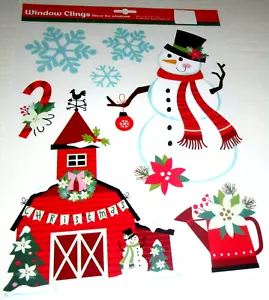 CHRISTMAS Window Clings ~ CHRISTMAS BARN / SNOWMAN - Picture 1 of 1