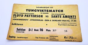 FLOYD PATTERSON SANTE AMONTI - BOXING HEAVYWEIGHT TICKET - 1964 ON SIGHT SWEDEN - Picture 1 of 2