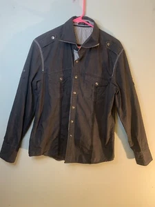 TOKU Black Long Sleeve Button Front Men’s Shirt Size Large Checkered - Picture 1 of 8
