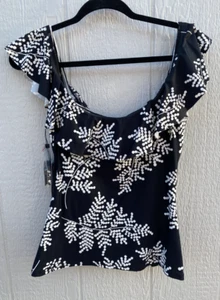 Tommy Hilfiger Womens Ruffled black and white Tankini XL NWT - Picture 1 of 5