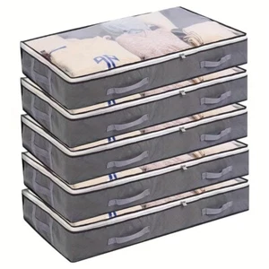 5 PCS Under Bed Storage Bags Storage Boxes PVC Windows with Large Zippered Bags - Picture 1 of 6