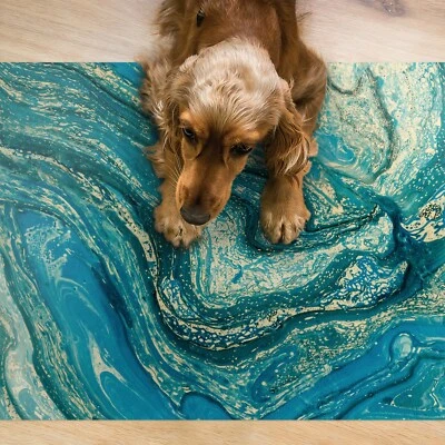 Hunde Katzen Napfunterlage Fressnapf Matte für Schüssel Blaue Abstraktion - Bild 1 von 4