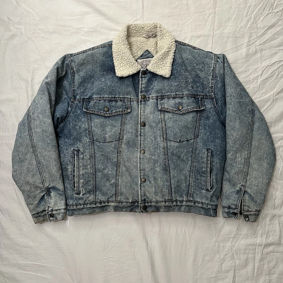 Vintage Denim Jacket With Sherpa Collar And Lining Fall Layering Washed Blue     - Image 1 of 4