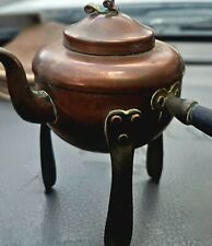 Antique 19thC Footed Copper Kettle Sweden Hearth Open Fire Spider Teapot 8"