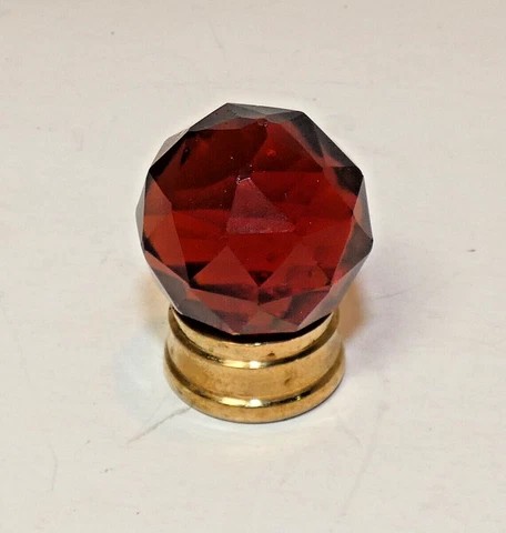 Single Red/Amber GLASS & BRASS Round Drawer Knob Pull Vintage Decor 1 " Cover