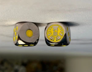 S.H.I.E.L.D Yellow Chrome Metal Heroclix custom D6 dice pair super rare - Picture 1 of 3