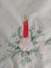 Vintage White Christmas  Embroidered Applique Tablecloth   31x31 Inches