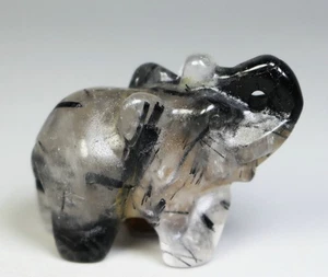 Espécimen curativo de reiki elefante tallado cristal de cuarzo turmalina negro natural - Imagen 1 de 11