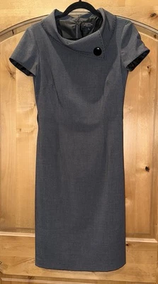 Vestido para mujer Tahari talla 6 gris pulóver cremallera trasera grande con botones forrado sin cinturón Foto 1 de 4