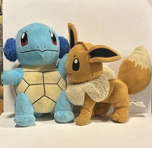 Pokemon Plush Lot Squirtle W/ Ear Muffs And Evee 2019 - Picture 1 of 4