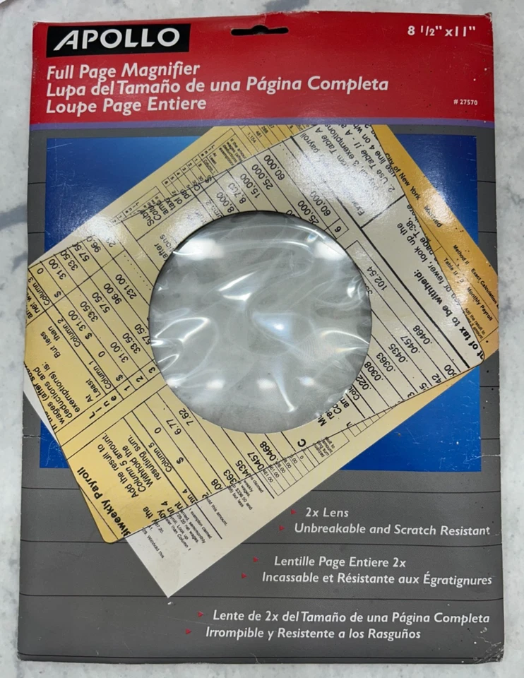 Lupa Apollo Full Page 2X Lente Grado Óptico Irrompible Resistente a los Arañazos Foto 1 de 2