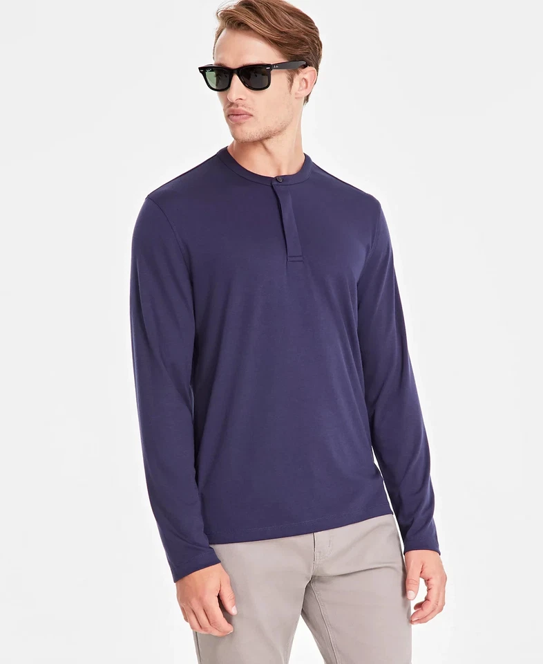 Alfani Hombre Alfatech Henley Sólido, Azul Marino, XL Foto 1 de 1