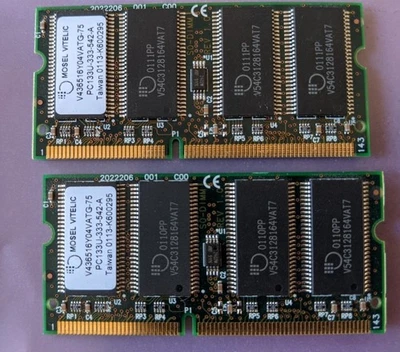 256MB 2x128MB PC-133 MOSEL VITELIC V436516Y04VATG-75 Laptop RAM KIT PC133 SDRAM - Image 1 of 2