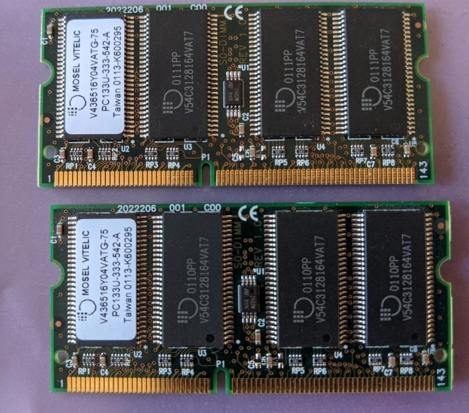 256MB 2x128MB PC-133 MOSEL VITELIC V436516Y04VATG-75 Laptop RAM KIT PC133 SDRAM - Image 1 of 2