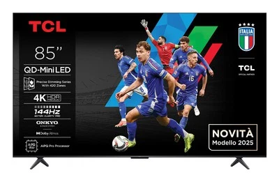 TCL Smart TV 85" 4K Ultra HD QD-Mini LED Google TV Classe D Metallico 85C69K - Immagine 1 di 4