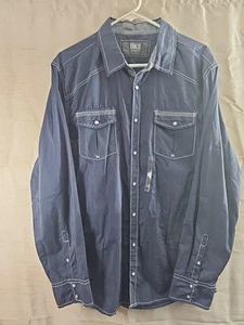 BKE SCHNALLE NEU PEARL SNAP HERREN XL RETRO DENIM BLAU WEISSE STICHE - Bild 1 von 10