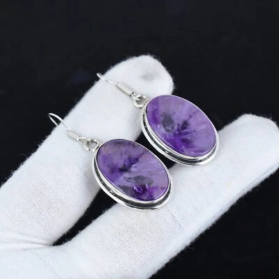 Naturale Ametista Gemma Orecchini 925 Argento Sterling Mano Gioielli per Regali - Immagine 1 di 4