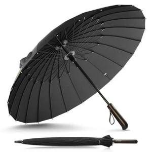 Ultra Strong Stylish Windproof Rain Umbrella Golf Hail Wind 24k Large Size Black - Picture 1 of 6